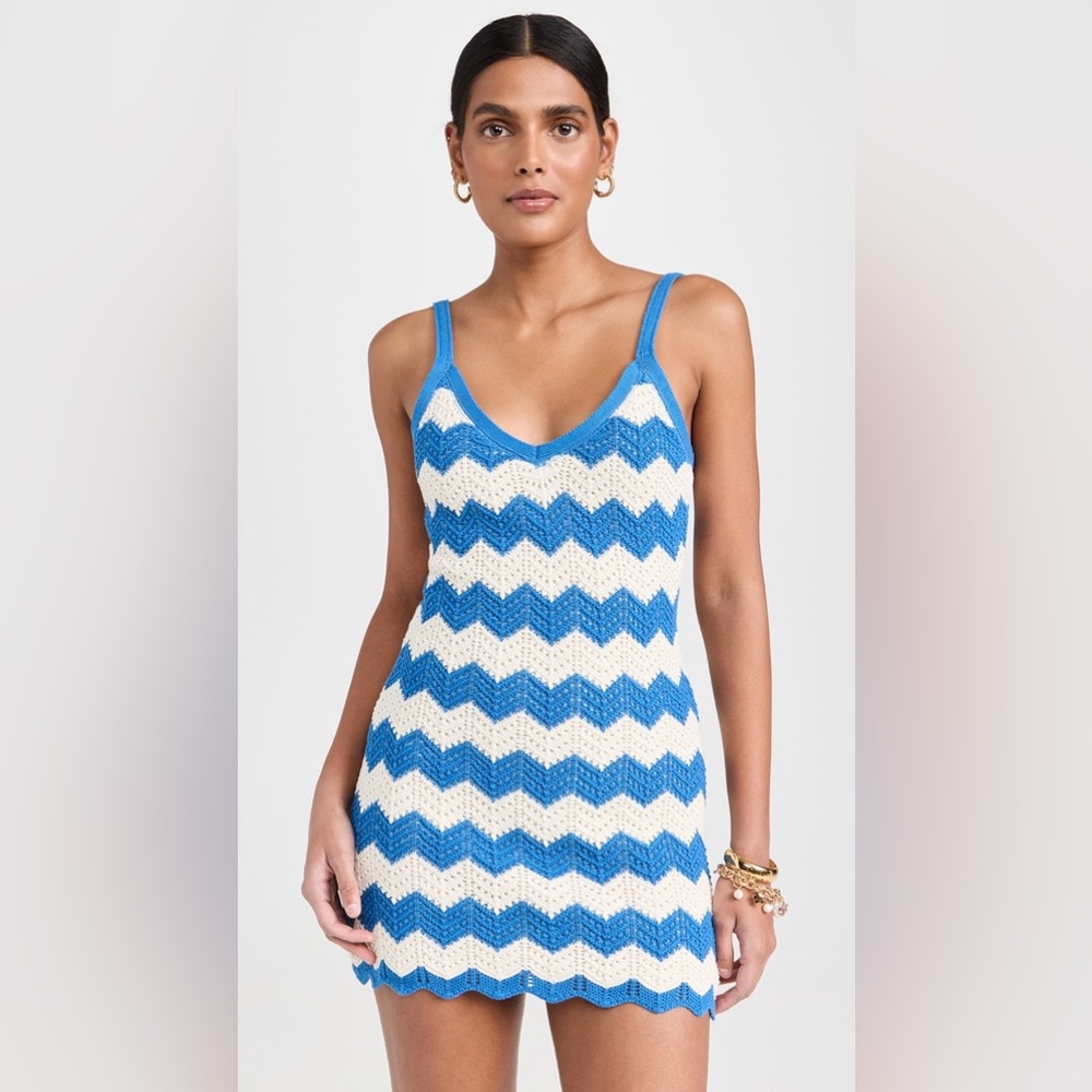 NWT Z Supply Allure Stripe Stretch Crochet Mini Dress Blue Wave Size M
